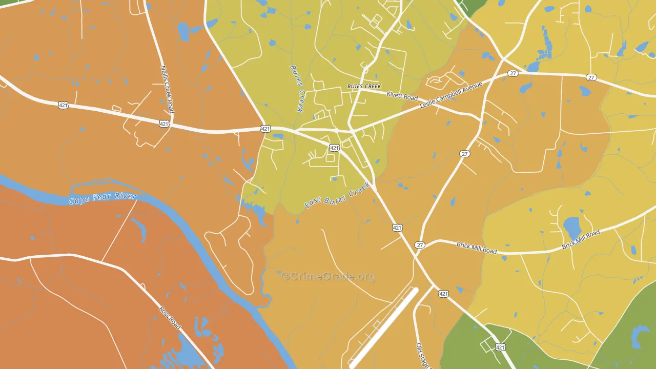 Buies Creek, NC Map of Arson Rates