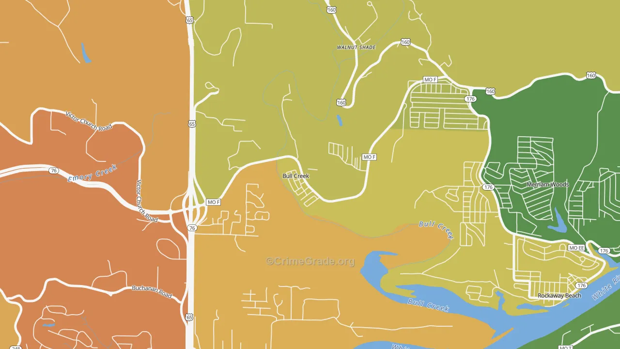 Bull Creek, MO Map of Arson Rates