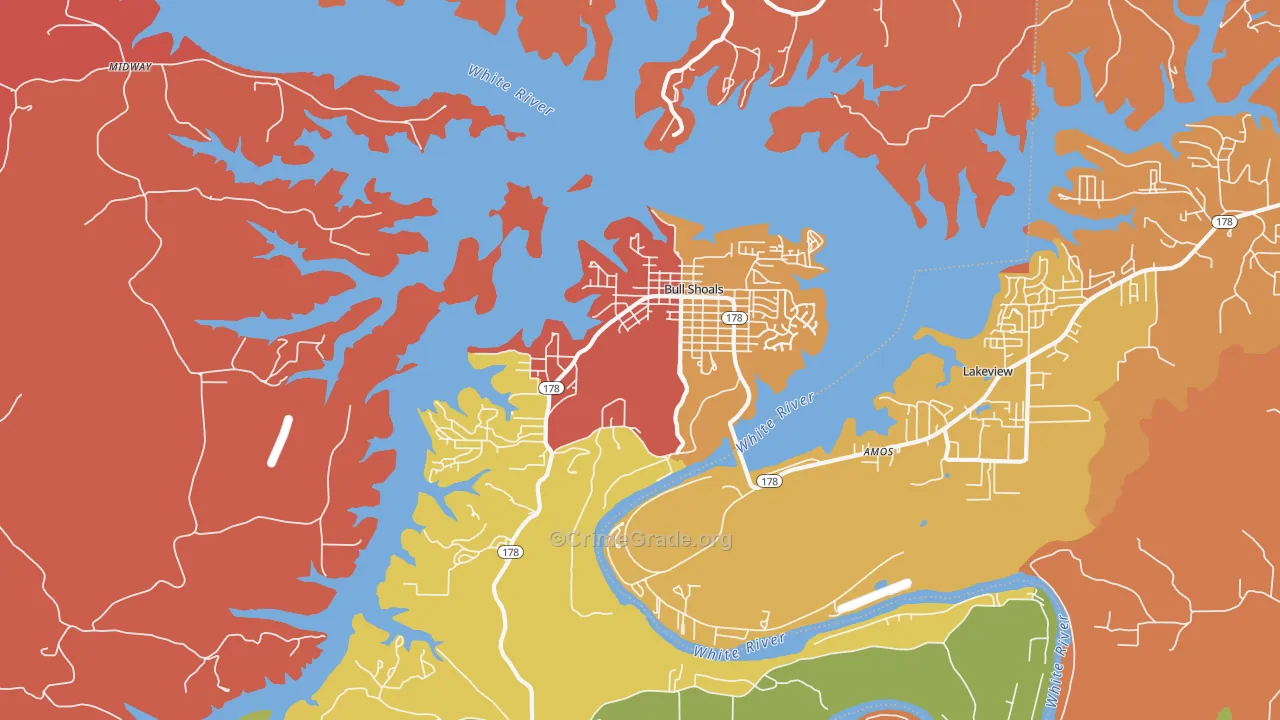 Bull Shoals, AR Map of Arson Rates