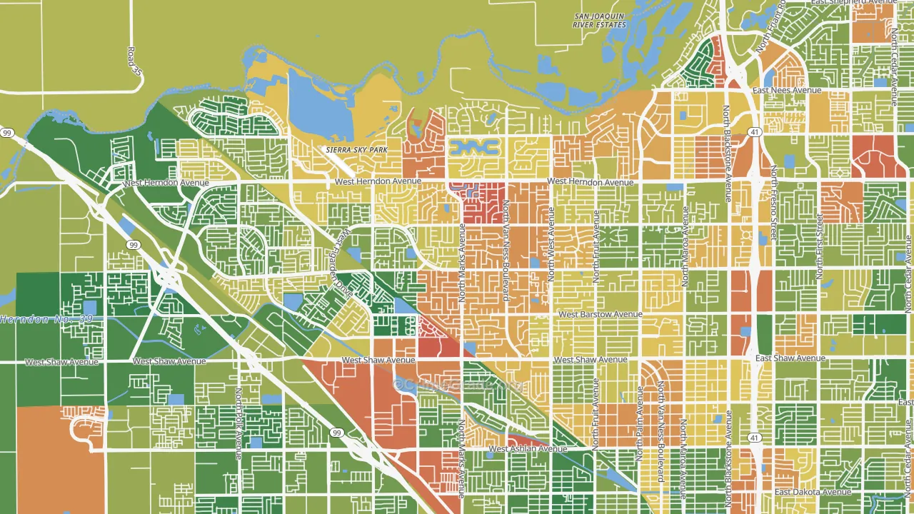 Bullard, Fresno, CA Map of Arson Rates