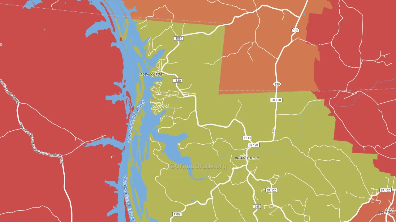 Bumpus Mills, TN Map of Arson Rates