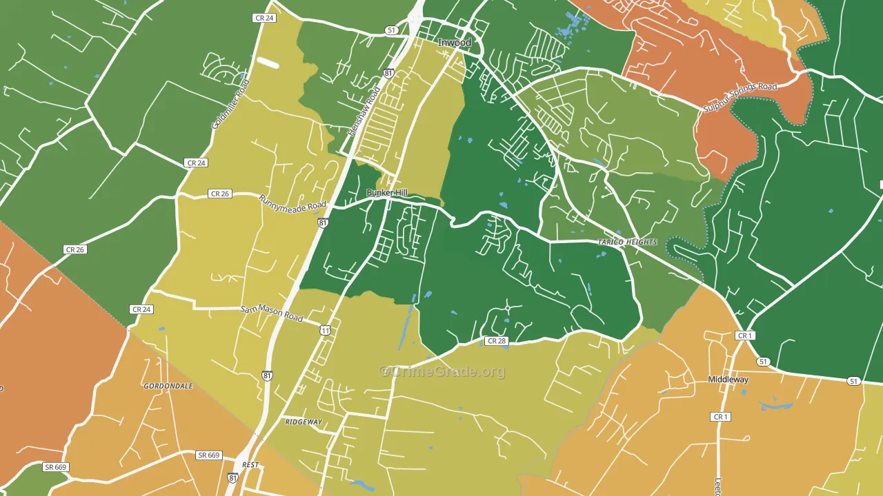 Bunker Hill, WV Map of Arson Rates
