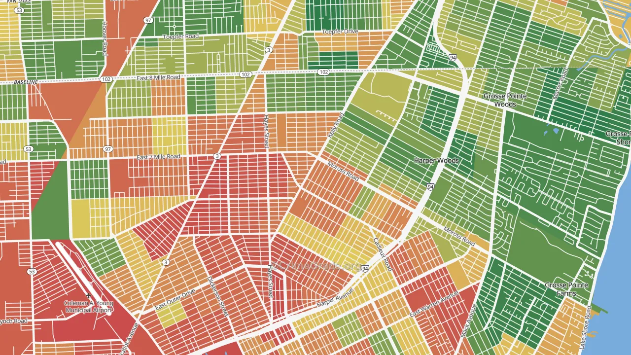 Burbank, Detroit, MI Map of Arson Rates