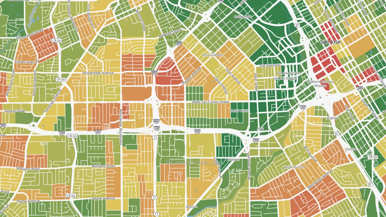 Burbank, San Jose, CA Map of Arson Rates