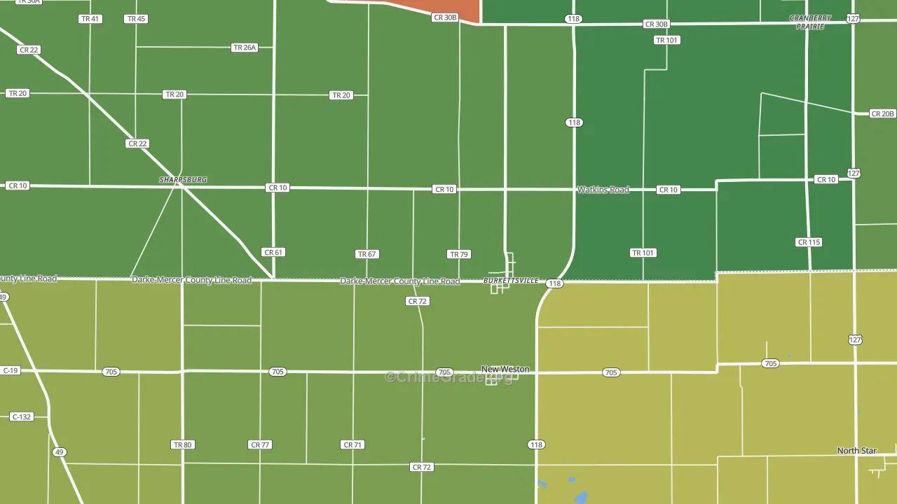 Burkettsville, OH Map of Arson Rates