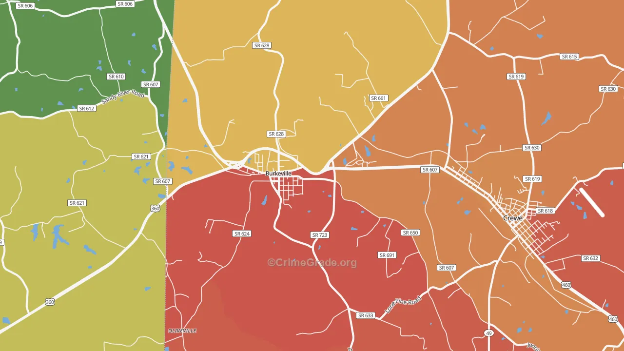 Burkeville, VA Map of Arson Rates