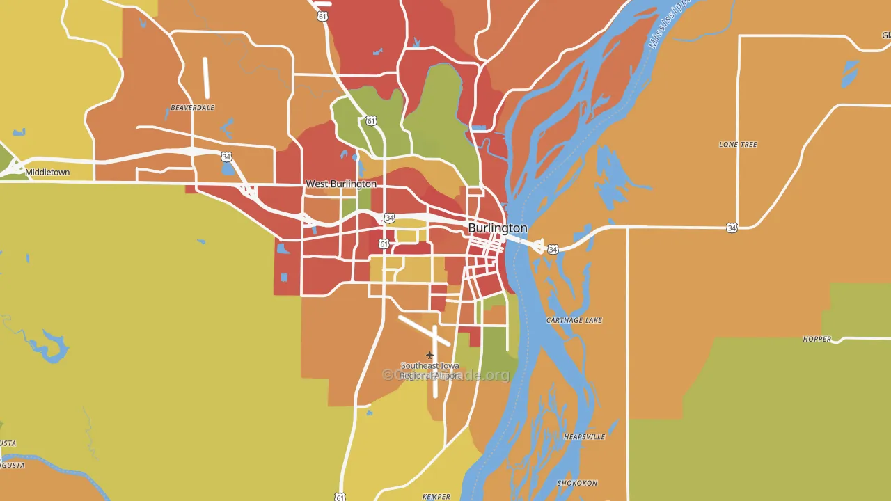 Burlington, IA Map of Arson Rates