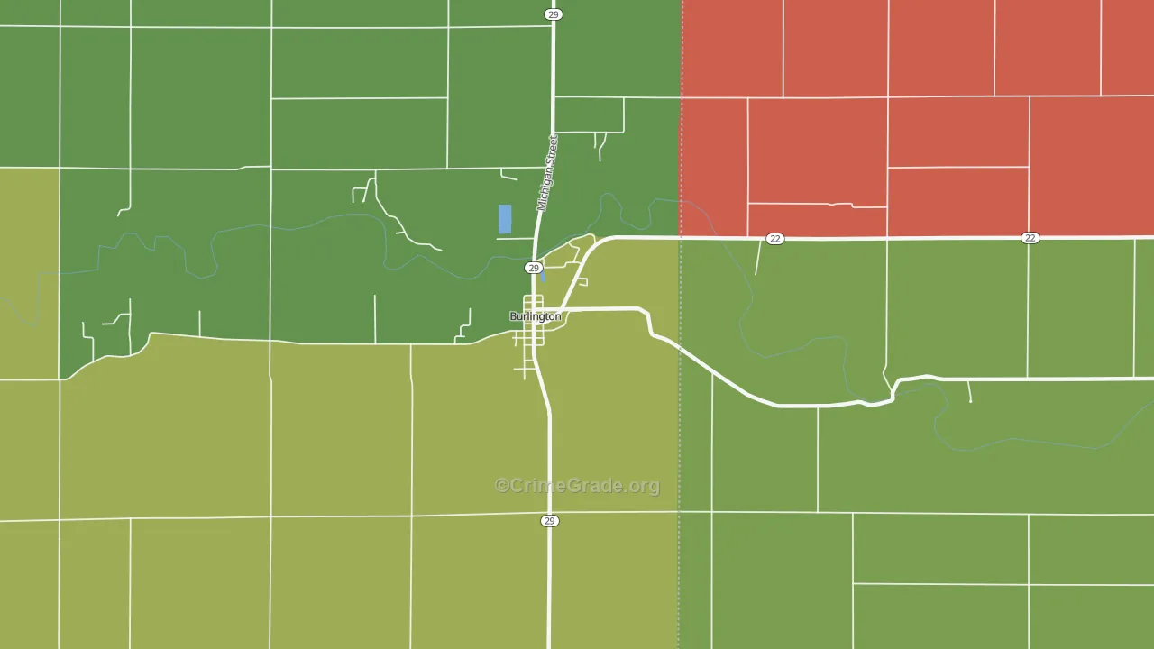 Burlington, IN Map of Arson Rates