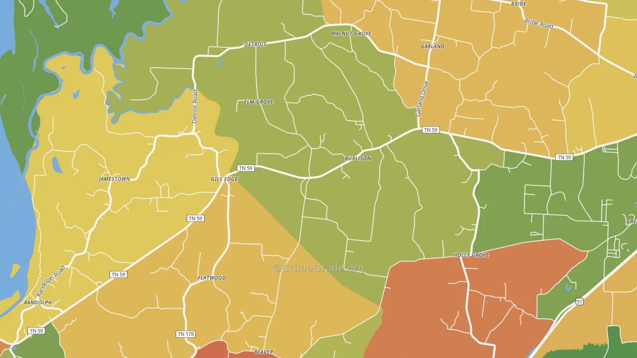 Burlison, TN Map of Arson Rates