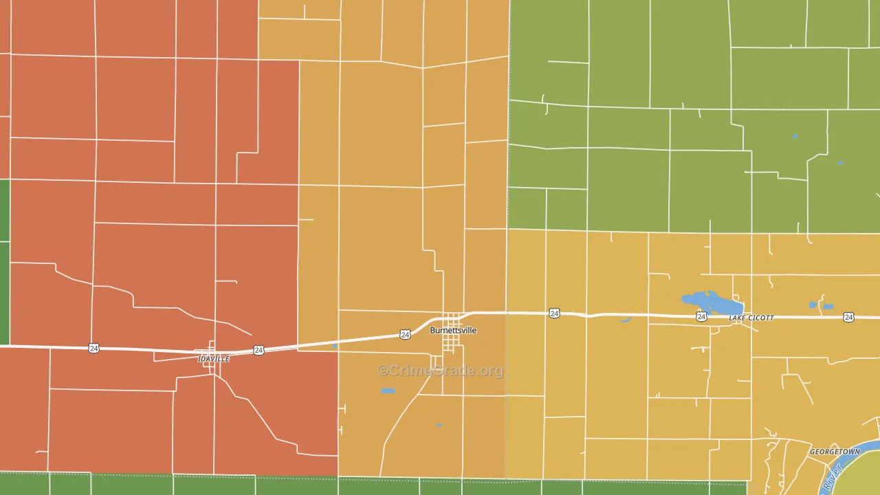 Burnettsville, IN Map of Arson Rates