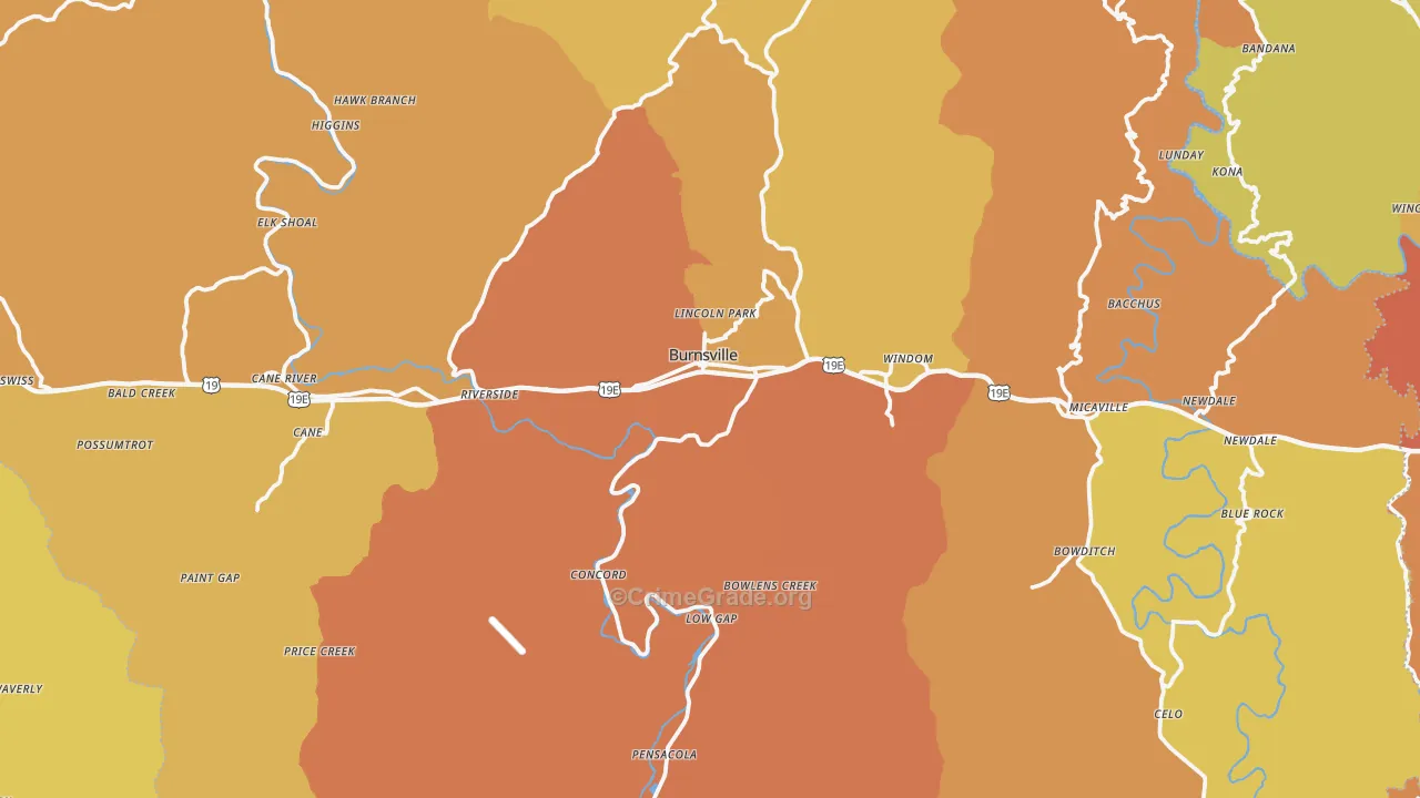 Burnsville, NC Map of Arson Rates