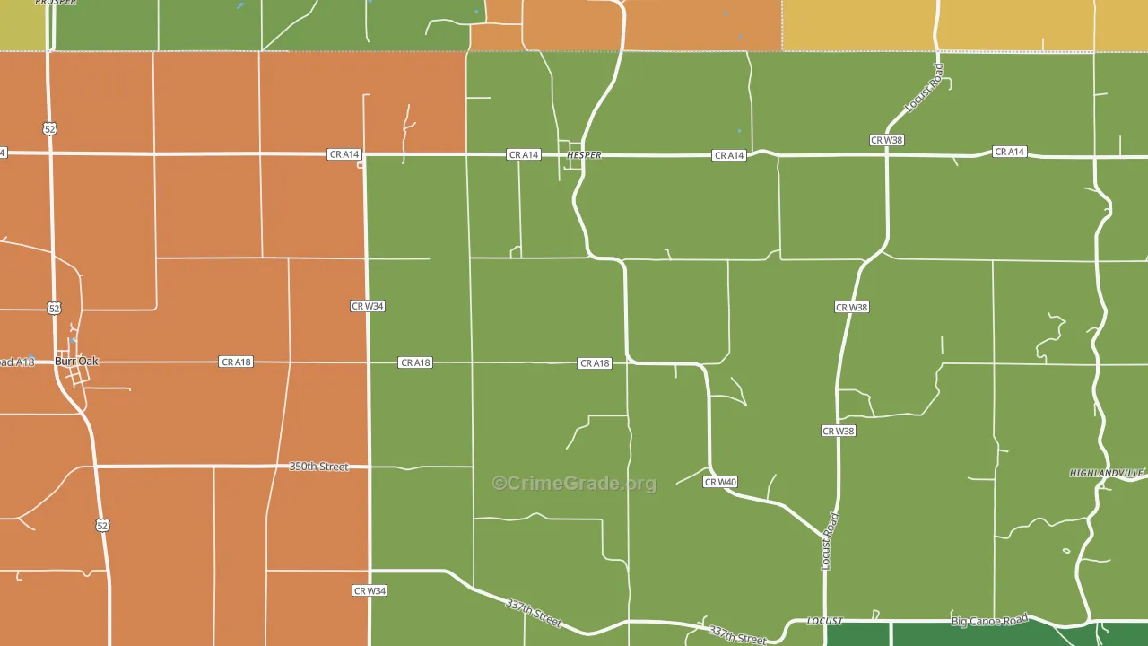 Burr Oak, IA Map of Arson Rates