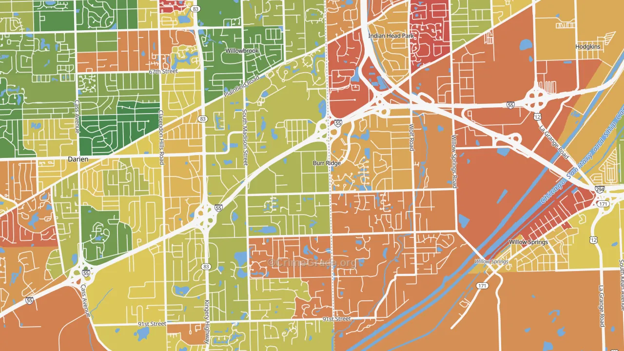 Burr Ridge, IL Map of Arson Rates