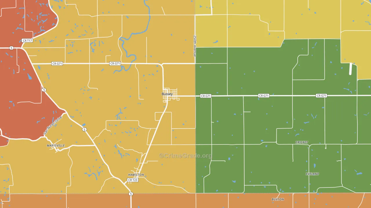 Bussey, IA Map of Arson Rates