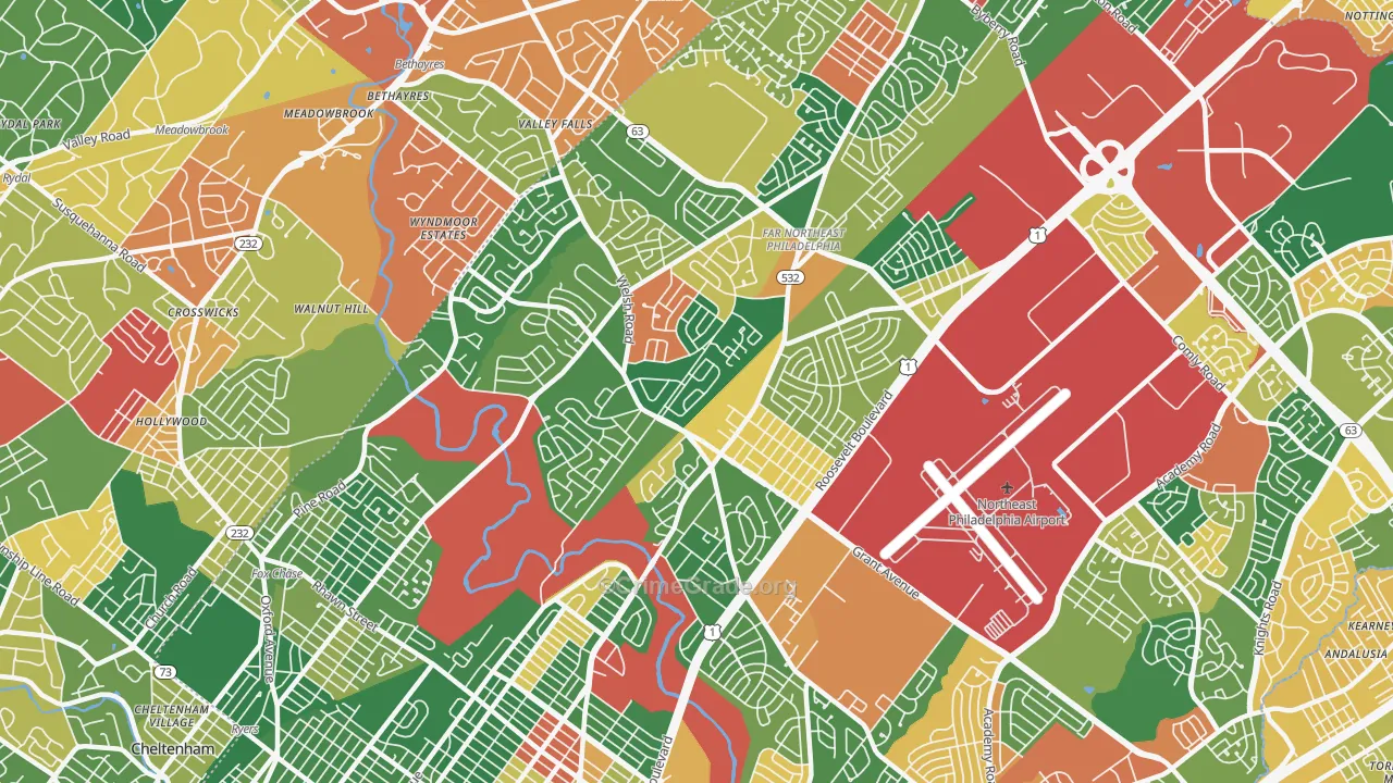Bustleton, Philadelphia, PA Map of Arson Rates