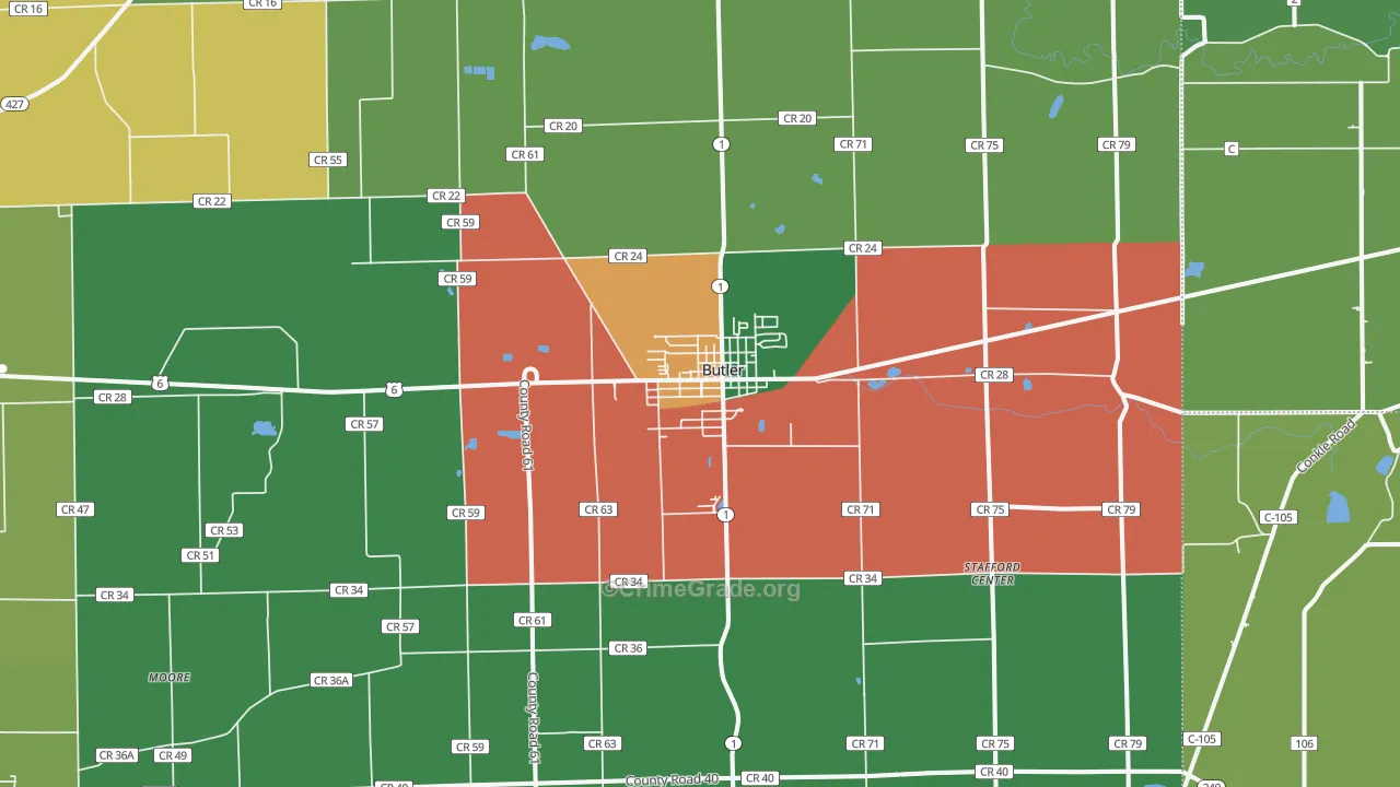 Butler, IN Map of Arson Rates