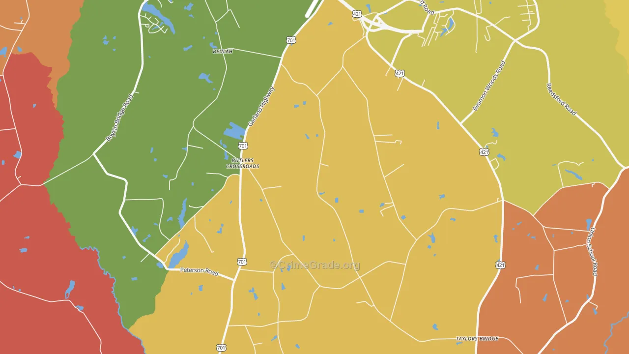 Butlers Crossroads, NC Map of Arson Rates