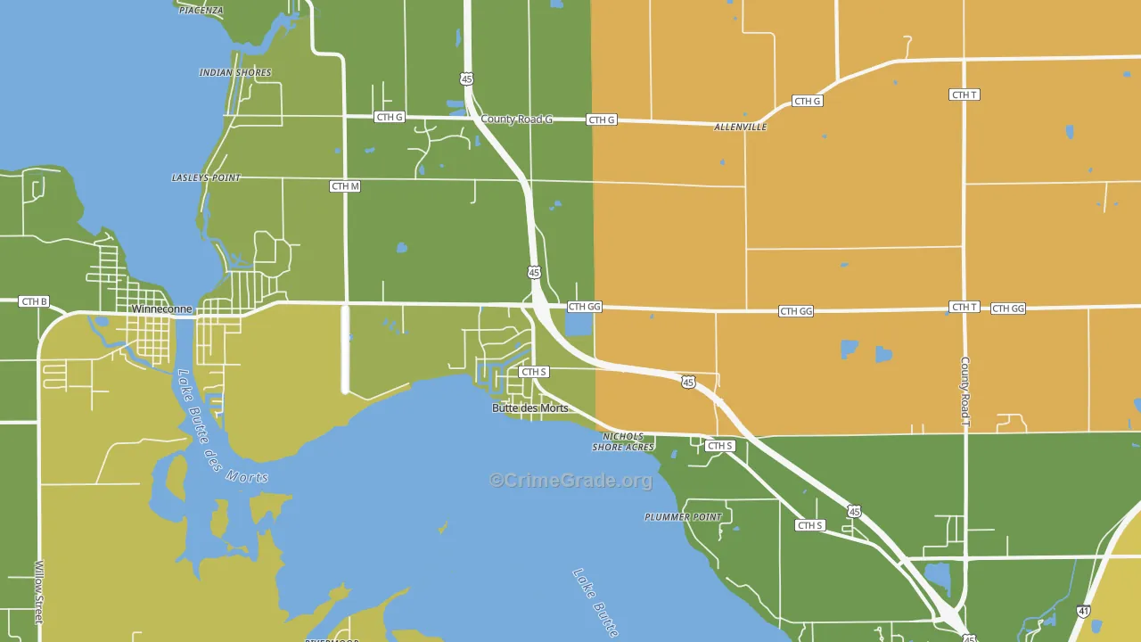Butte Des Morts, WI Map of Arson Rates