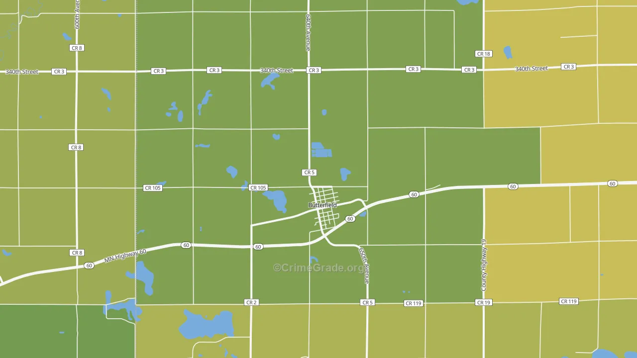 Butterfield, MN Map of Arson Rates