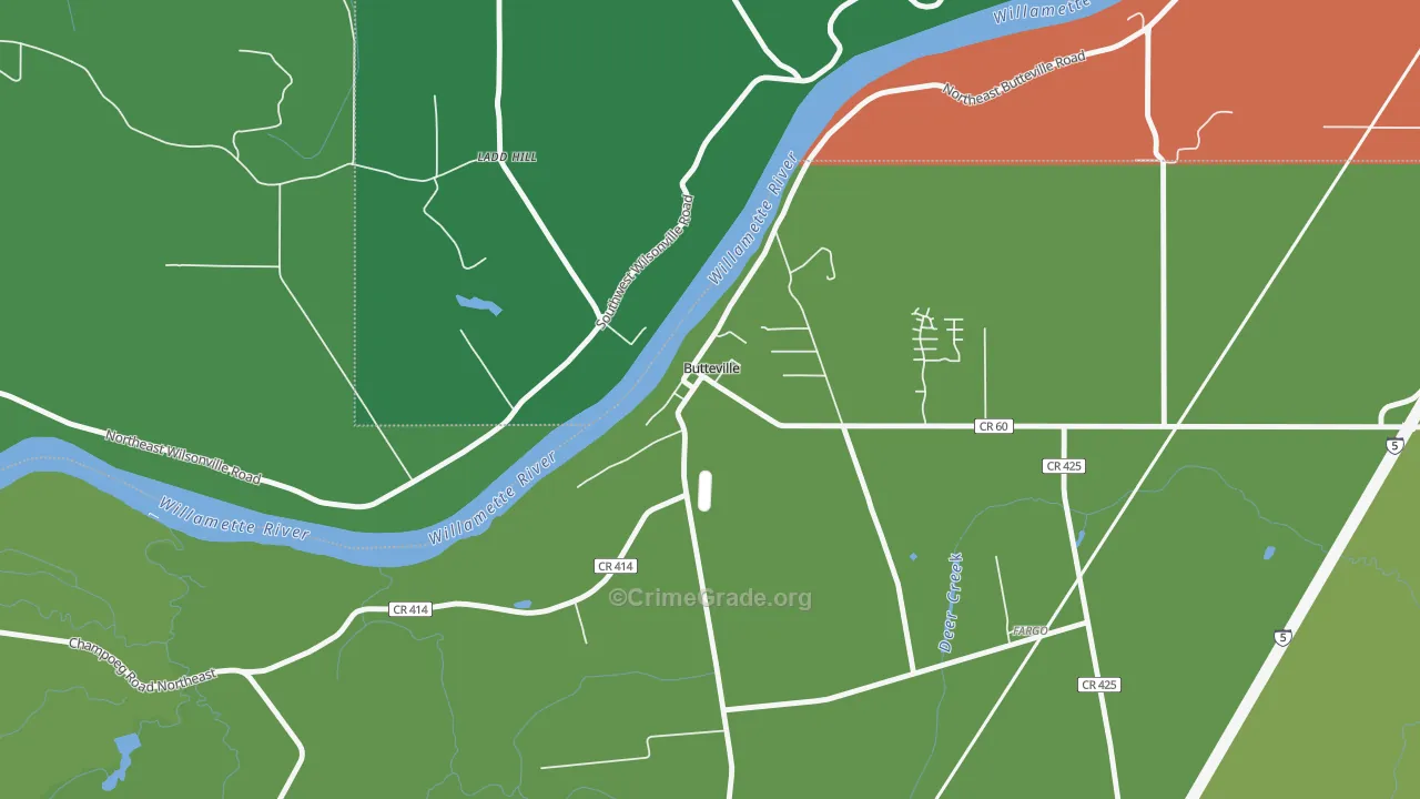 Butteville, OR Map of Arson Rates
