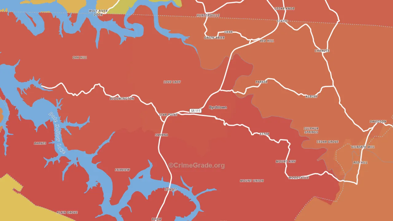 Byrdstown, TN Map of Arson Rates