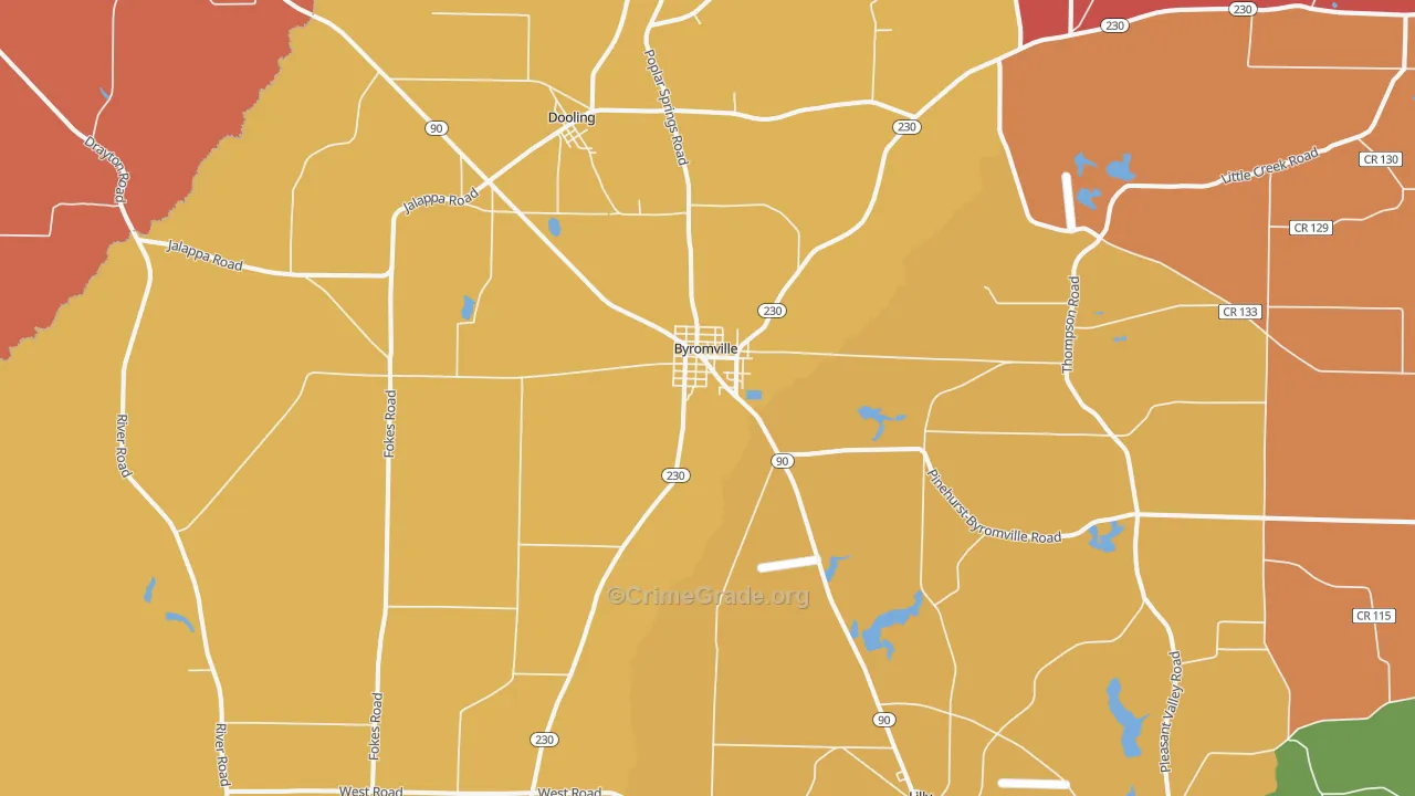Byromville, GA Map of Arson Rates