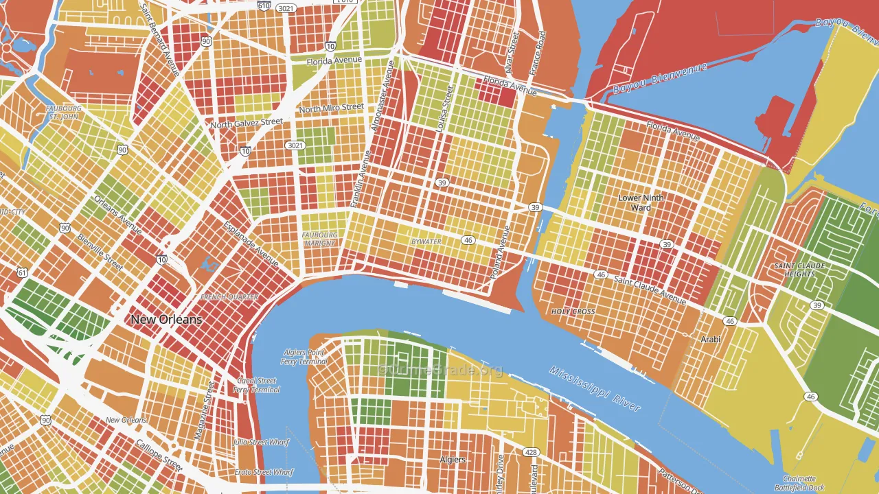 Bywater, New Orleans, LA Map of Arson Rates