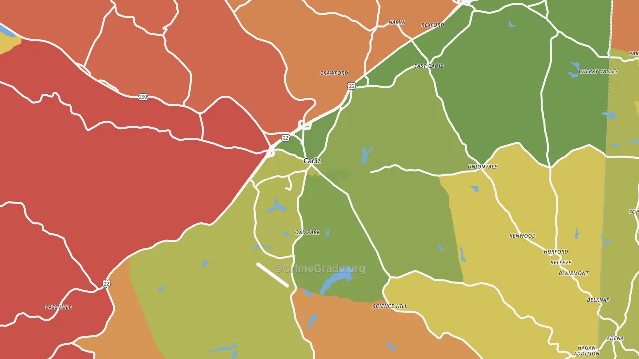 Cadiz, OH Map of Arson Rates