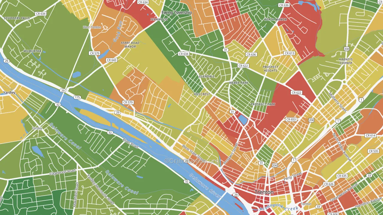 Cadwalader-Hillcrest, Trenton, NJ Map of Arson Rates
