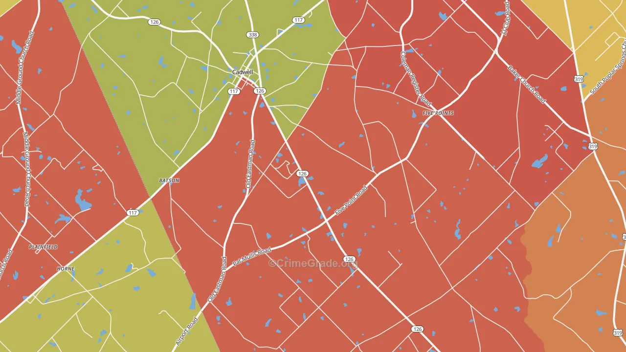 Cadwell, GA Map of Arson Rates
