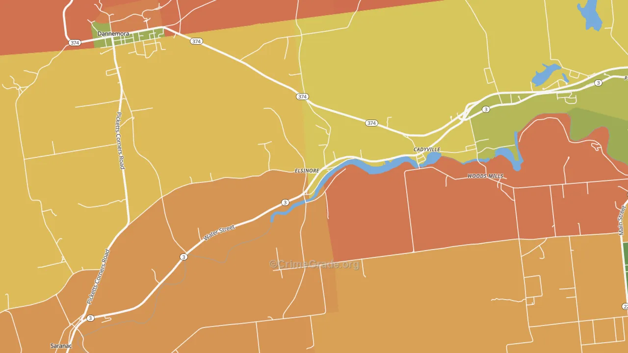 Cadyville, NY Map of Arson Rates