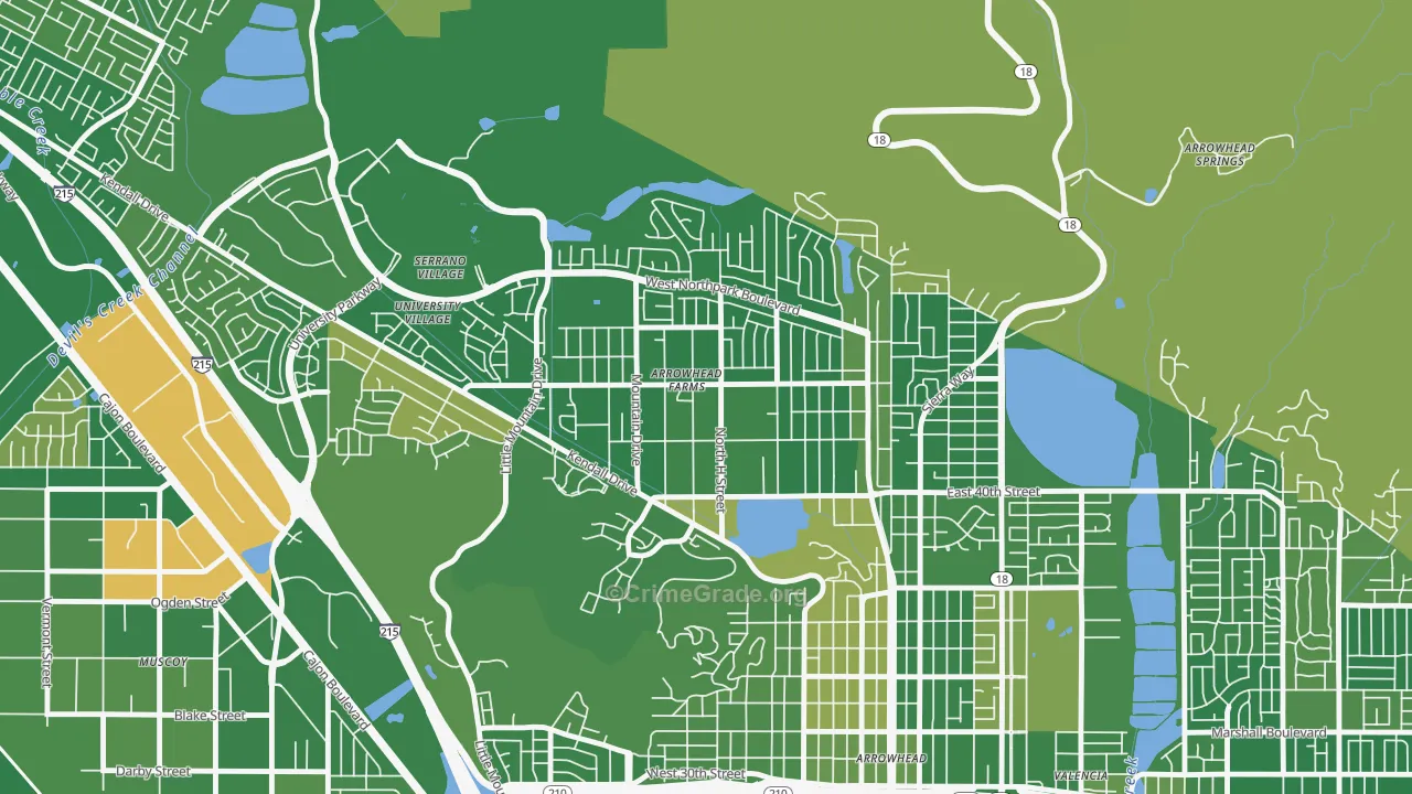 Cajon, San Bernardino, CA Map of Arson Rates