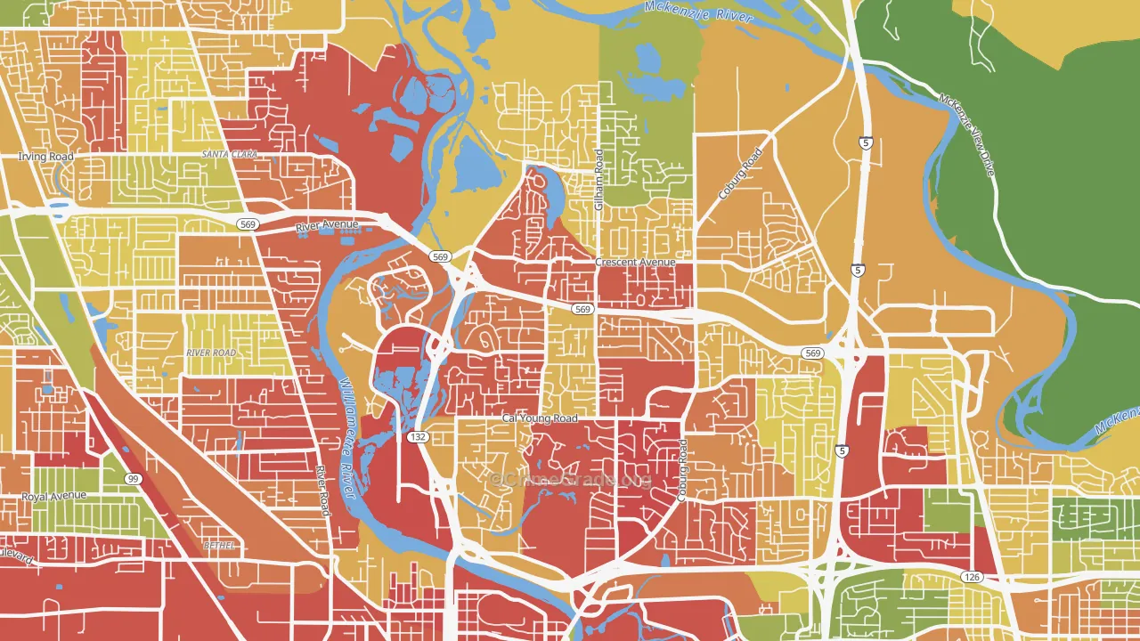 Cal Young, Eugene, OR Map of Arson Rates