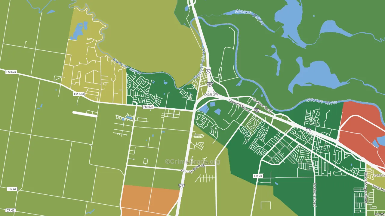 Calallen, Corpus Christi, TX Map of Arson Rates