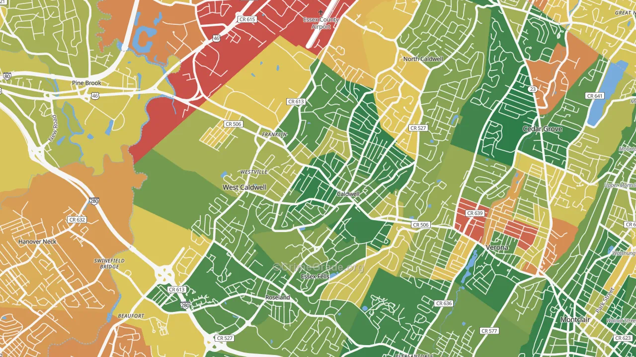 Caldwell, NJ Map of Arson Rates
