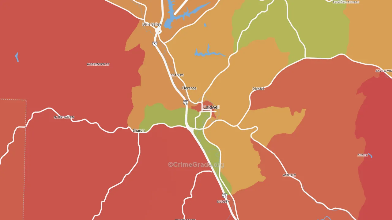Caldwell, OH Map of Arson Rates