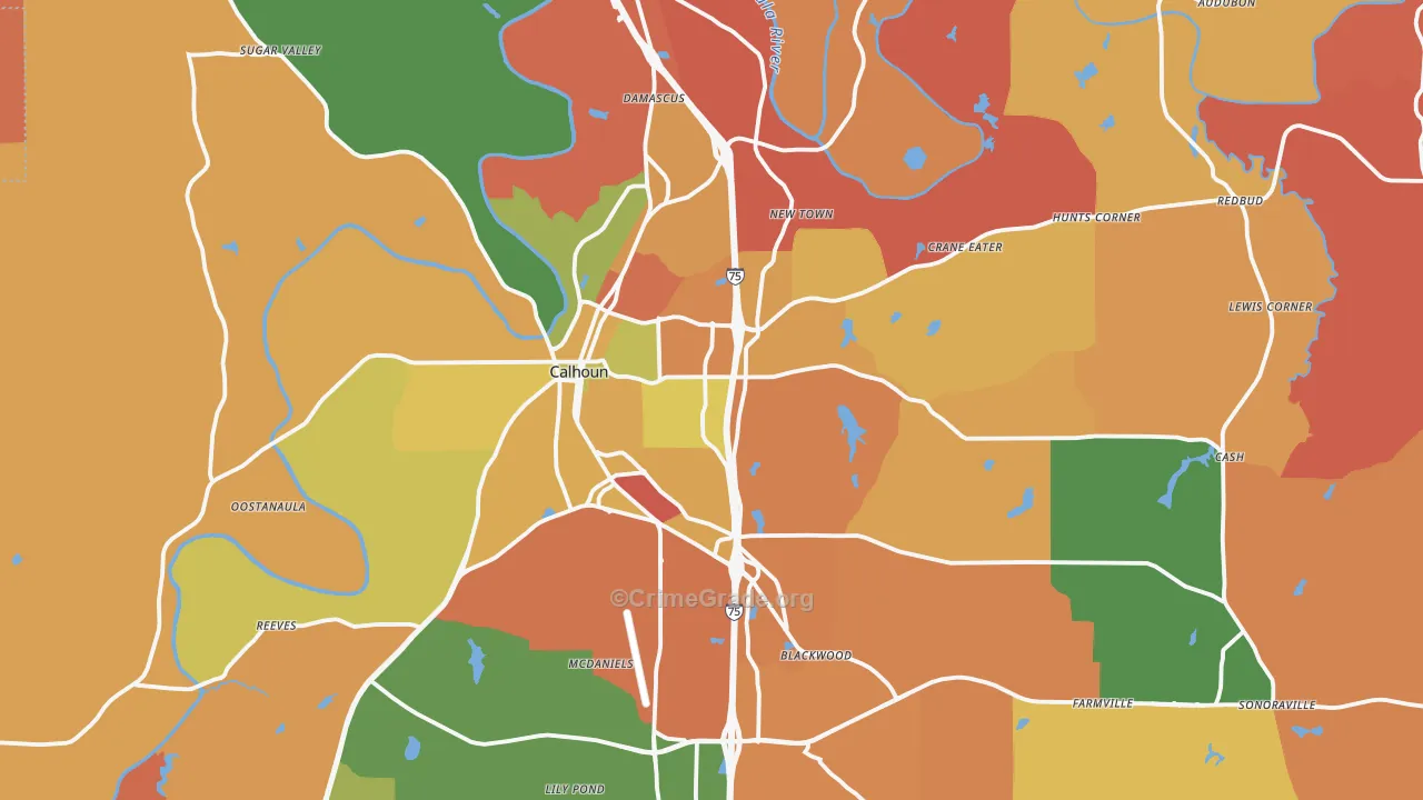 Calhoun, GA Map of Arson Rates