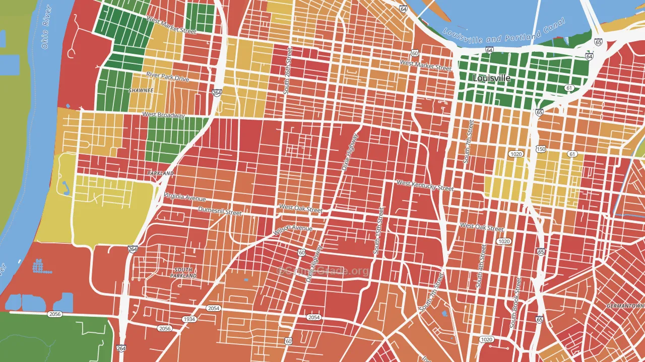 California, Louisville, KY Map of Arson Rates