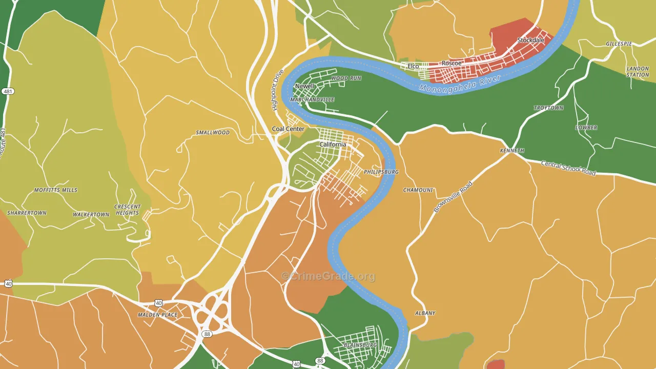 California, PA Map of Arson Rates