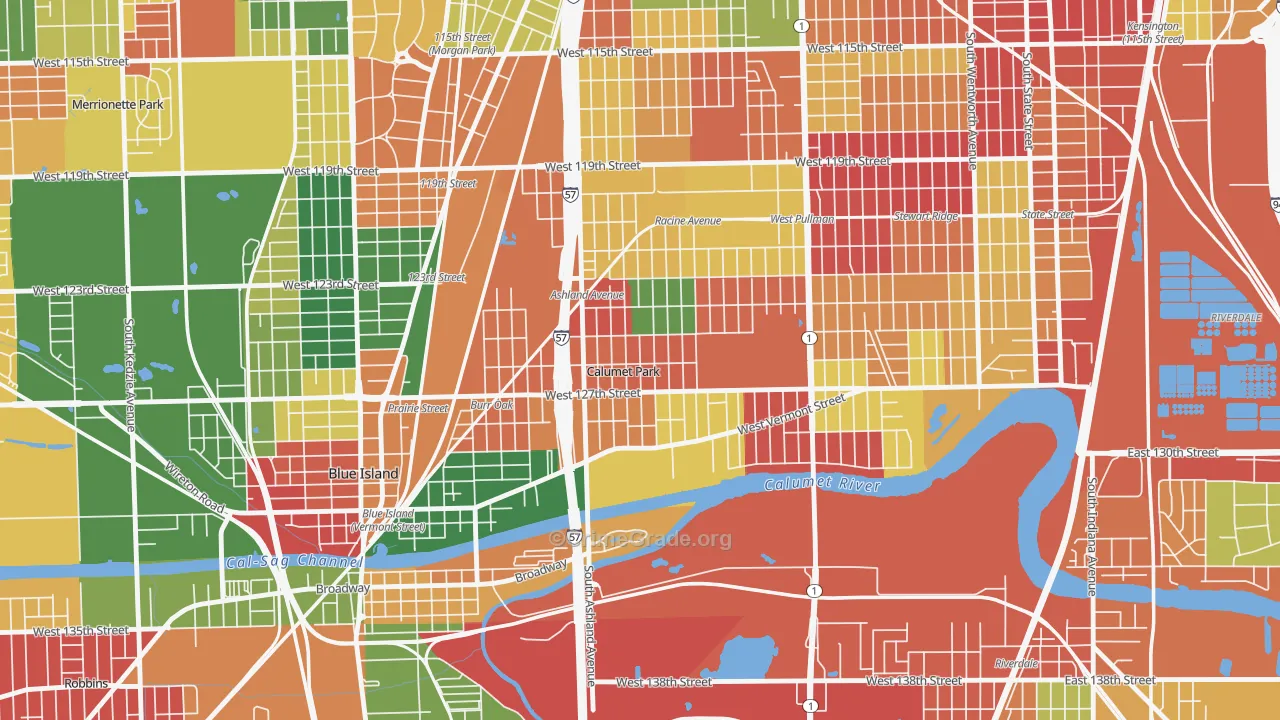 Calumet Park, IL Map of Arson Rates