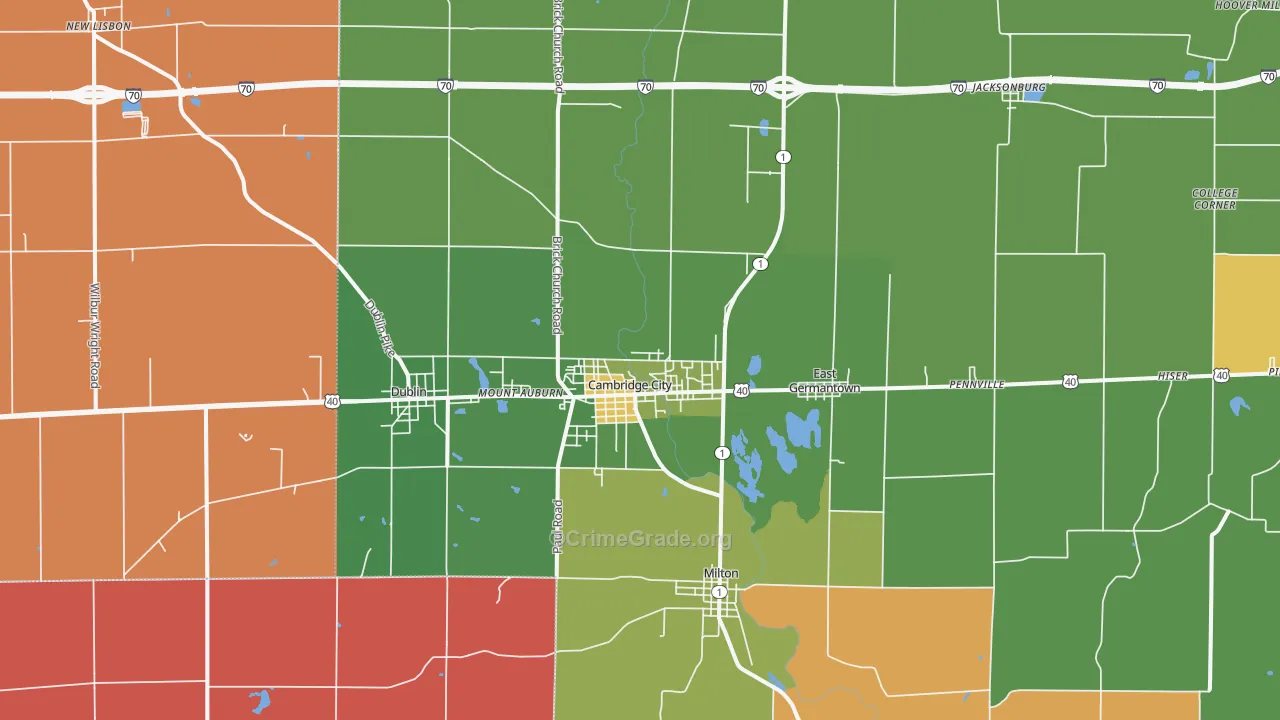Cambridge City, IN Map of Arson Rates