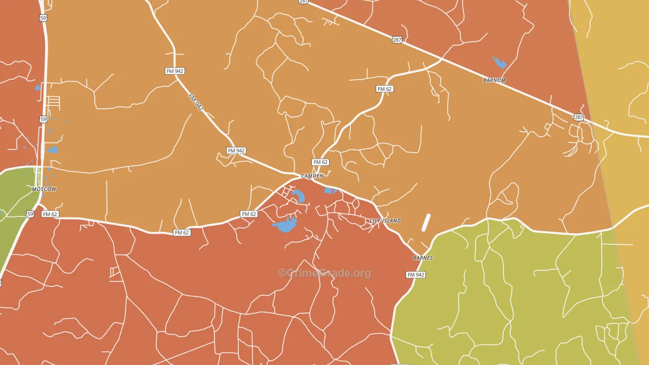 Camden, TX Map of Arson Rates