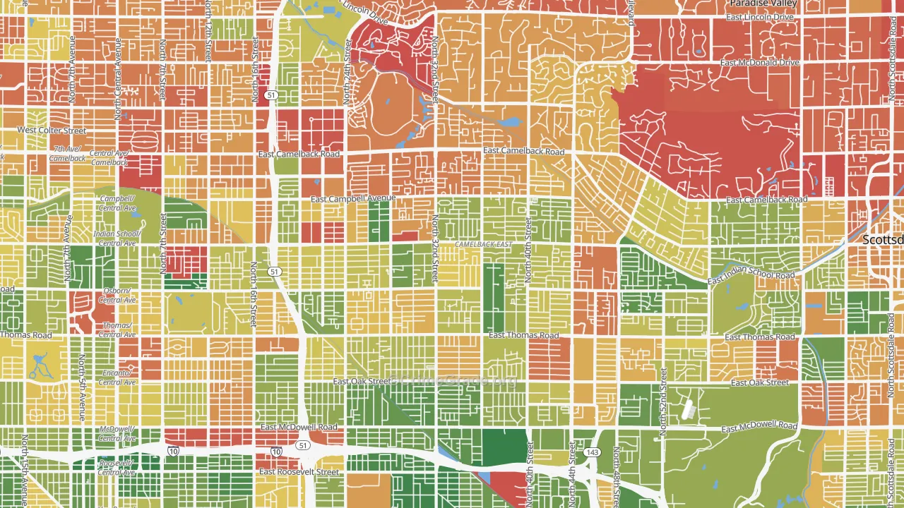 Camelback East, Phoenix, AZ Map of Arson Rates