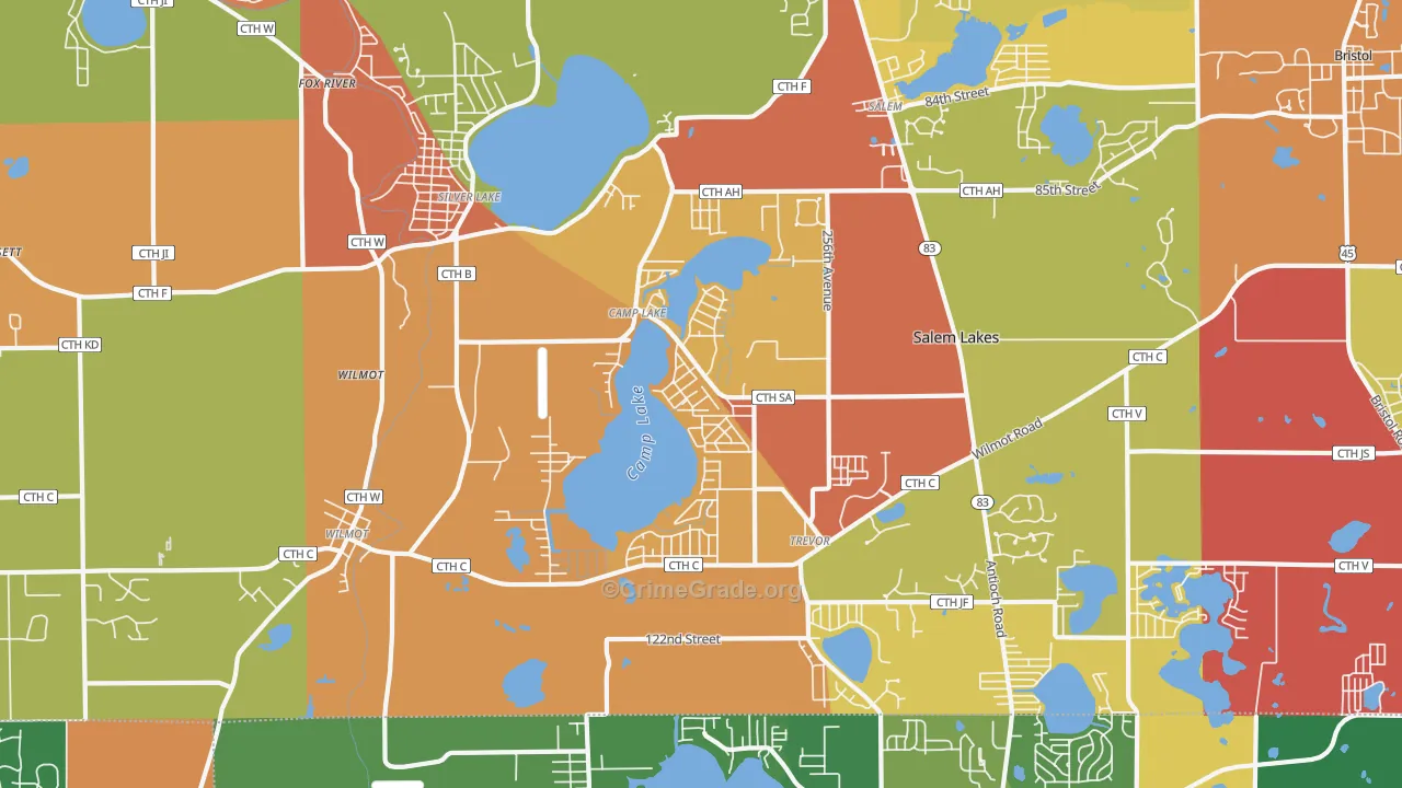 Camp Lake, Trevor, WI Map of Arson Rates