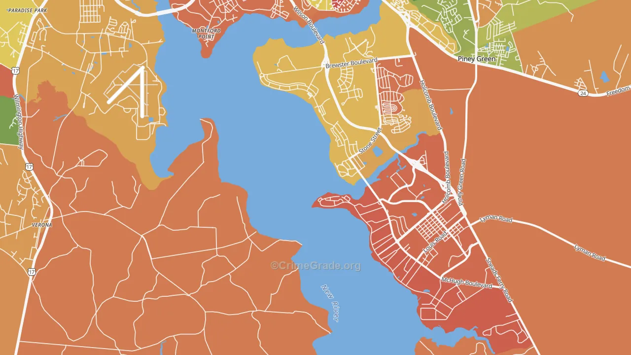 Camp Lejeune, NC Map of Arson Rates