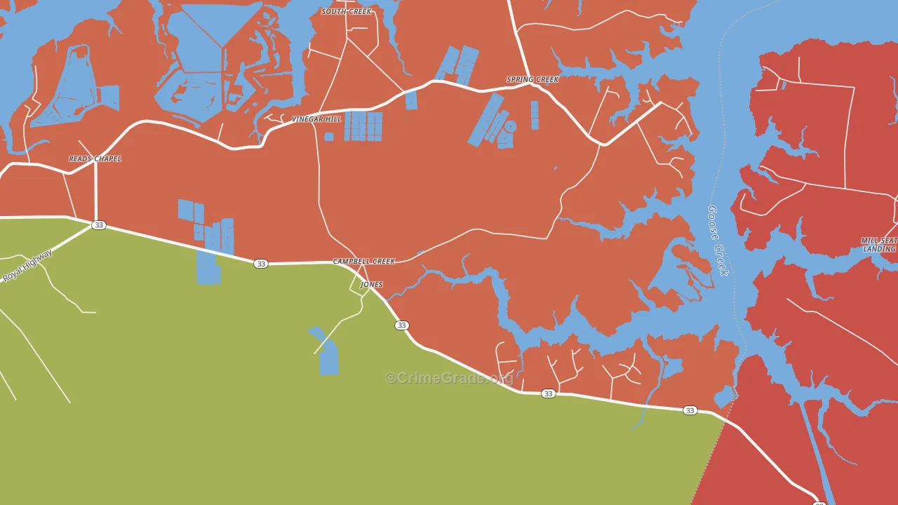Campbell Creek, NC Map of Arson Rates
