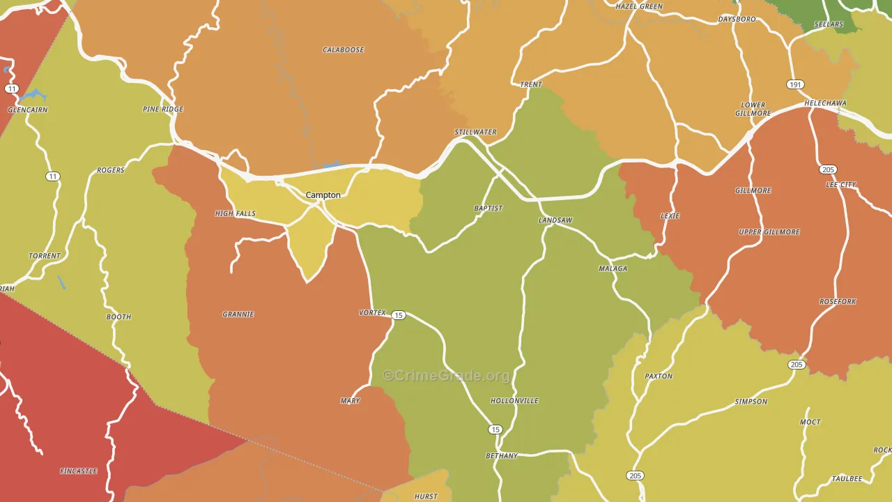 Campton, KY Map of Arson Rates