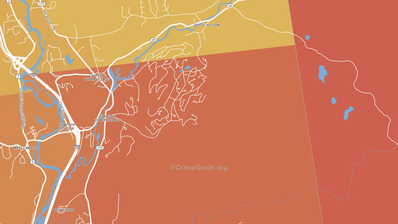 Campton Lower Village, NH Map of Arson Rates