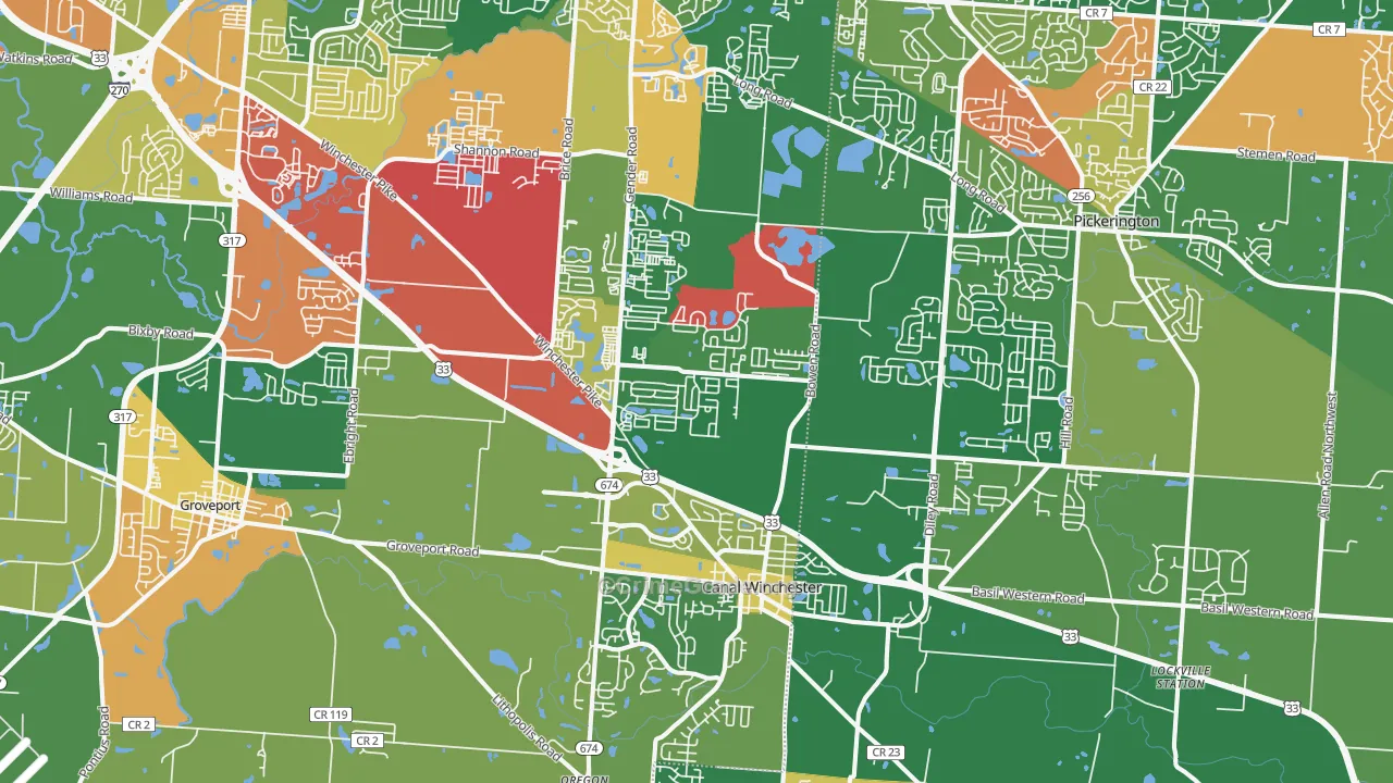 Canal Winchester, OH Map of Arson Rates