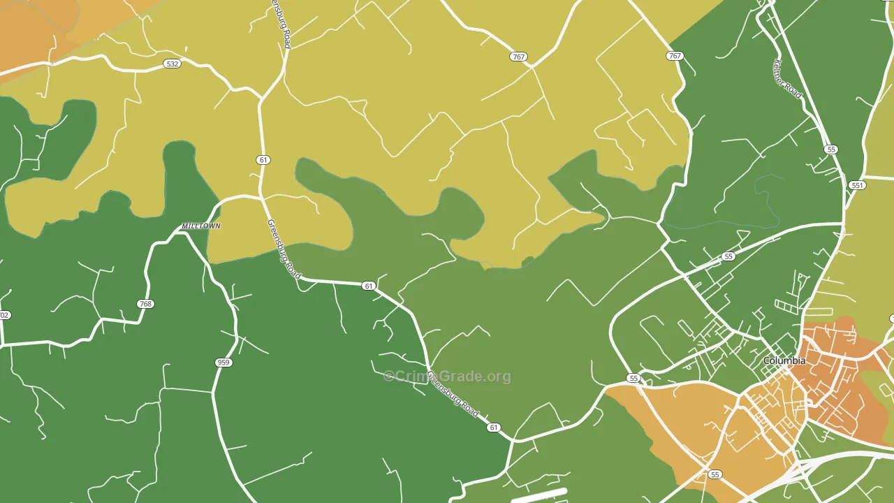 Cane Valley, KY Map of Arson Rates
